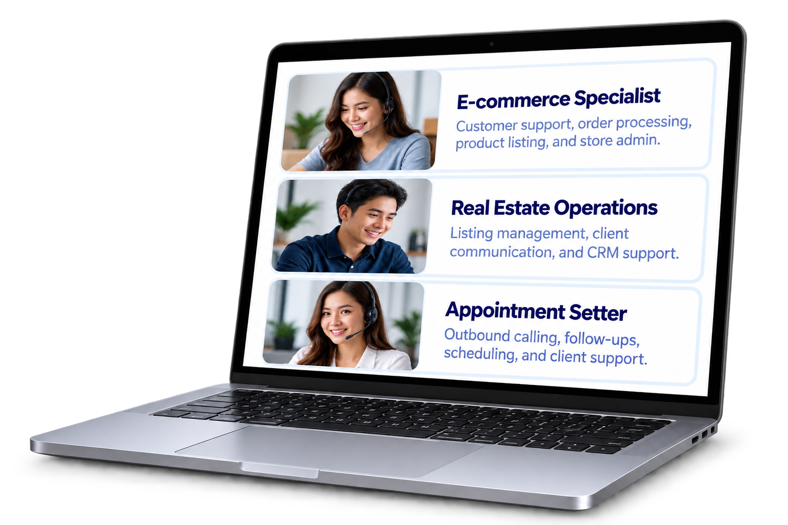 TrustDesk premium laptop with specialist role cards